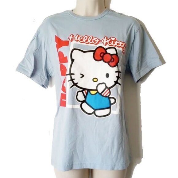 Sanrio Tops - Hello Kitty Happy T-shirt S Dusty Blue 100% Cotton Sanrio